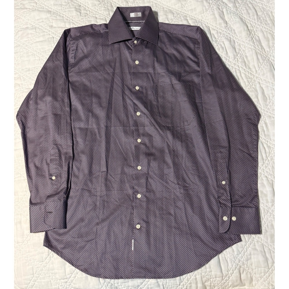 Peter Millar Mens Purple Geometric Print Cotton Dress Shirt Medium button down